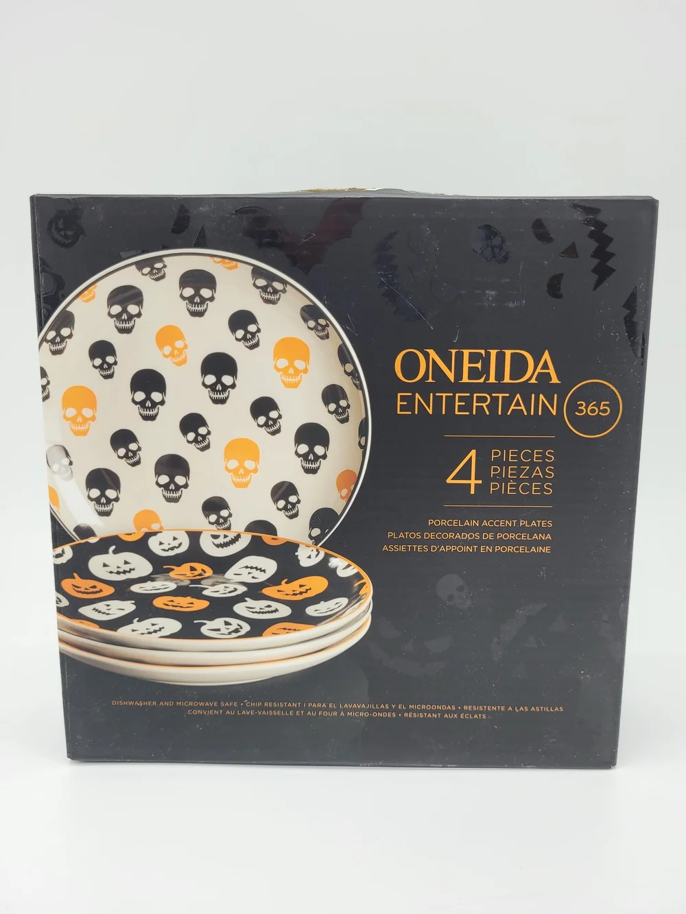 Oneida Vintro Halloween Accent Plates Black Orange White Set Of 2 Skull ONLY